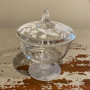 Vintage Avon Hummingbird Crystal Candy Dish